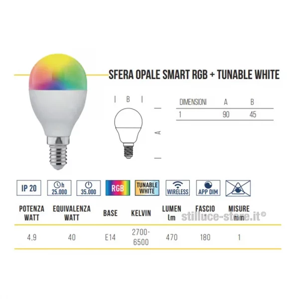 Lampadina LED E14 Sfera Smart RGB +Tunable White – Stilluce Store